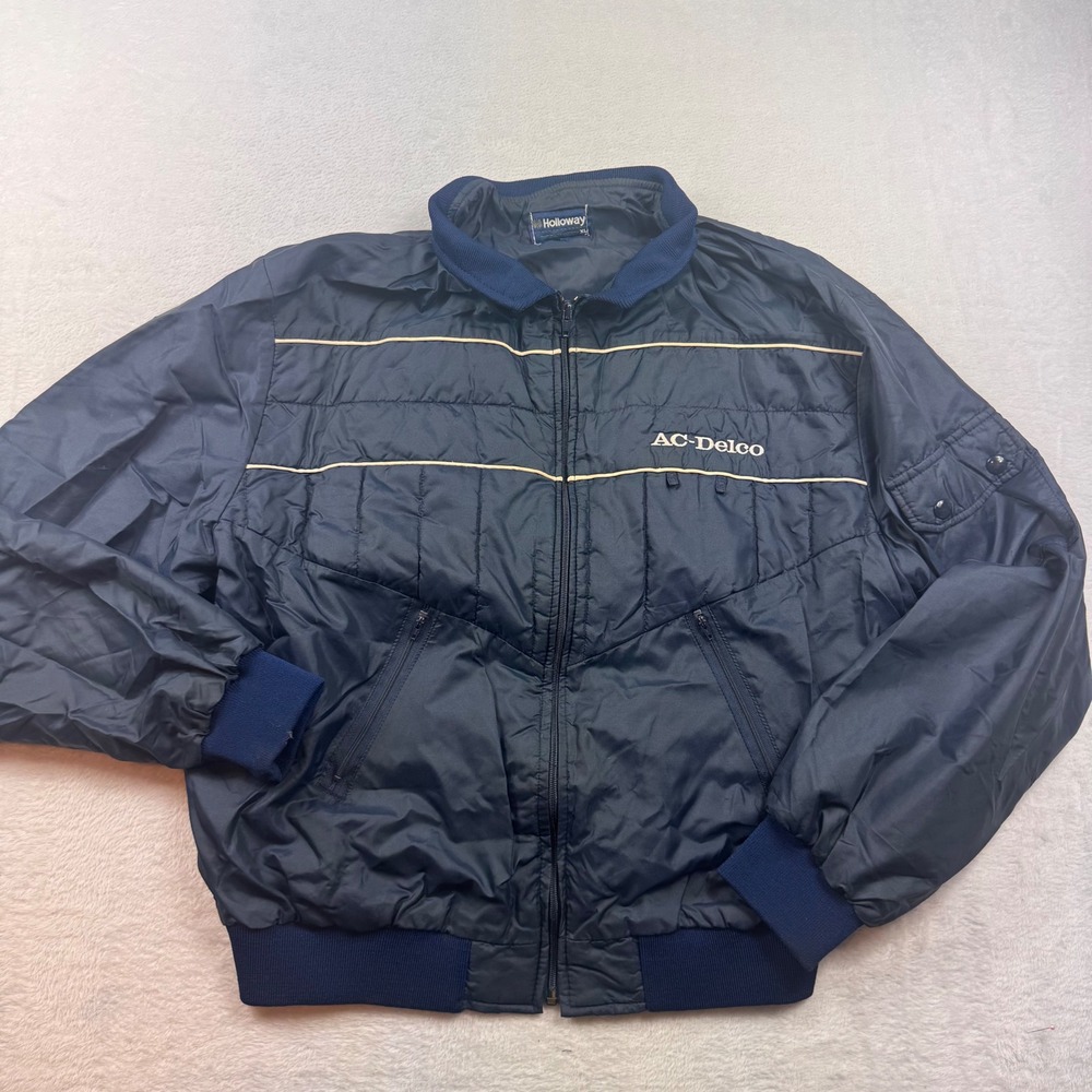 Vintage Holloway AC-Delco Bomber‎ Jacket Mens XL Navy Blue Nylon Windbreaker USA
